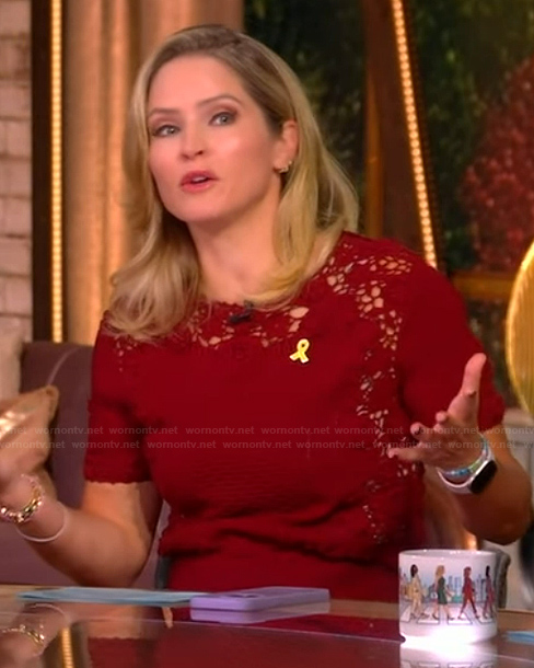 Sara's red lace top and pants on The View