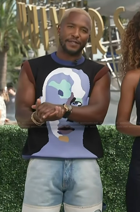 Scott's abstract face vest on Access Hollywood