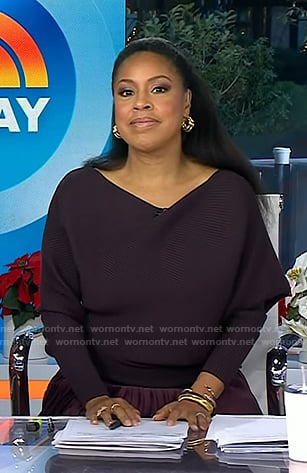 Sheinelle's burgundy ribbed sweater and pleated skirt on Today