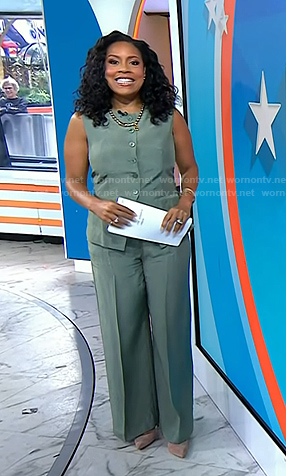 Sheinelle's sage green vest and pants on Today