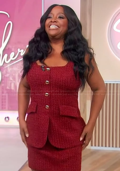 Sherri's red tweed sleeveless romper on Sherri