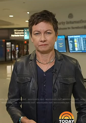 Stephanie's navy top and leather jacket on Today