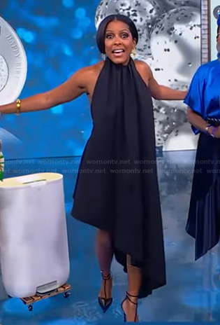Tamron's black asymmetric dress on Tamron Hall Show