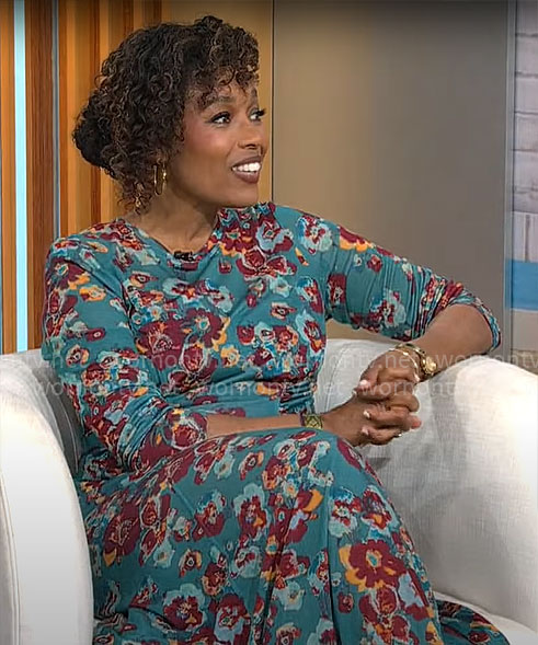 Tembi Locke's teal floral maxi dress on CBS Mornings