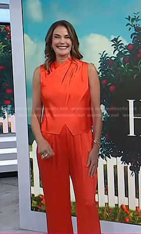 Teri Hatcher's red satin wrap top and pants on Today