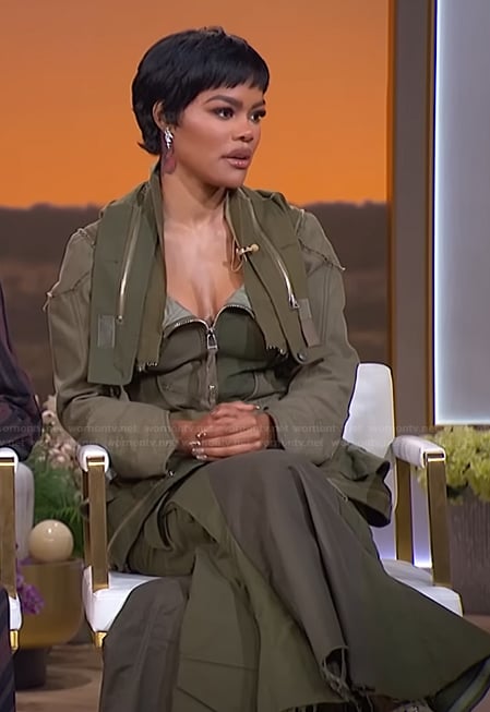 Teyana Taylor's green jacket and skirt on The Jennifer Hudson Show
