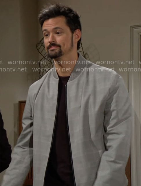 Thomas's grey plaid bomber jacket and pants set on The Bold and the Beautiful