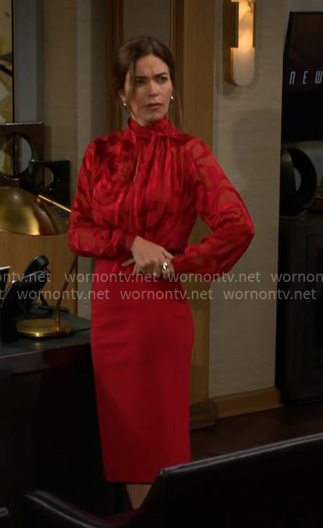Victoria's red floral blouse on The Young and the Restless