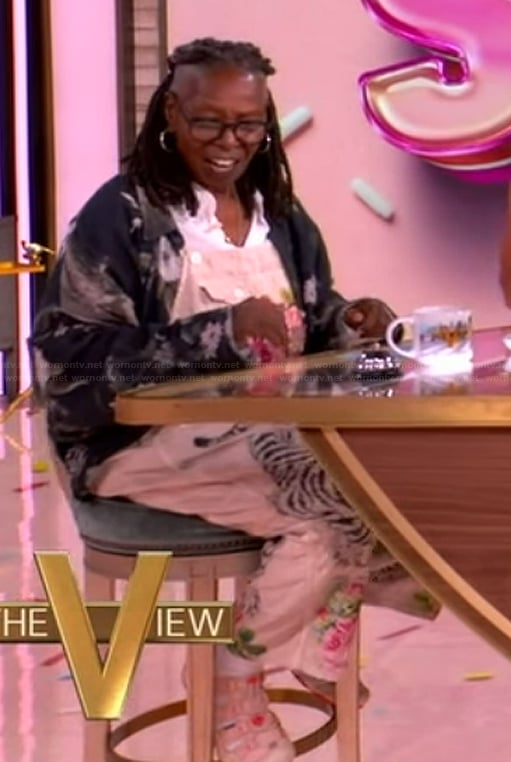 Whoopi's printed overalls and top on The View