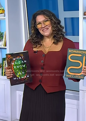 Xochitl Gonzalez's red square neck top on Today