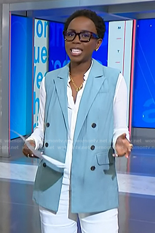 Zinhle's blue oversized vest on NBC News Daily