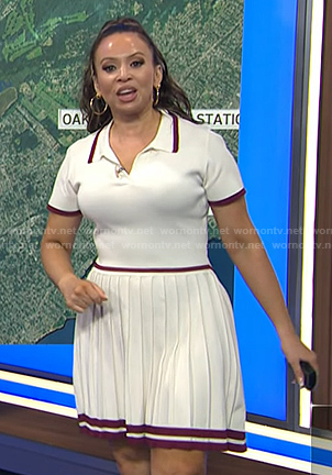 Adelle's whtie contrast trim pleated dress on Today