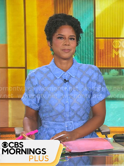 Adriana Diaz's blue lace shirtdress on CBS Mornings