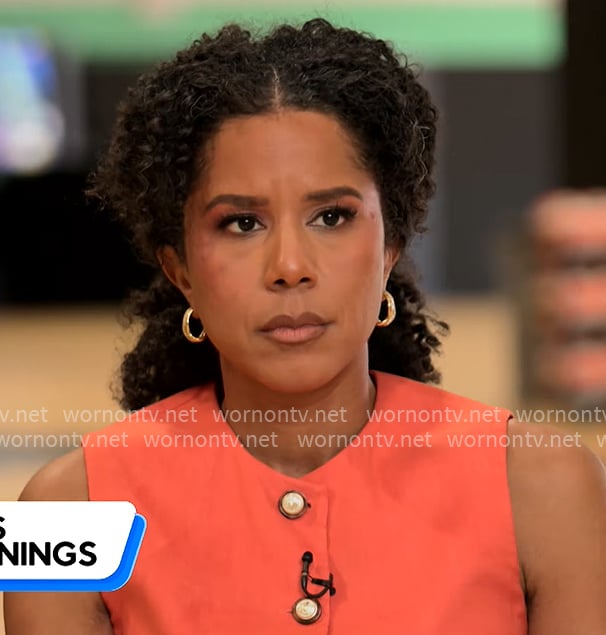 Adriana Diaz's orange vest and pants set on CBS Mornings
