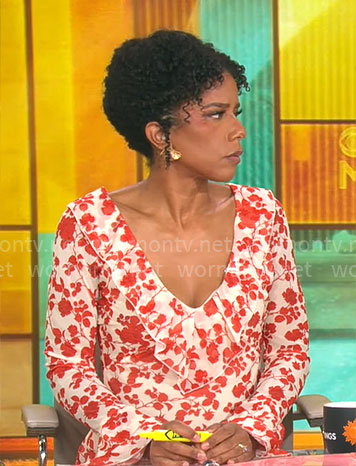 Adriana Diaz's red floral dress with ruffled neckline on CBS Mornings