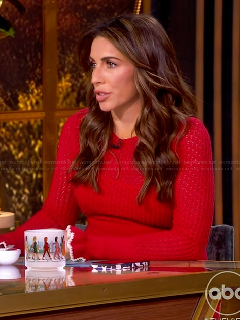 Alyssa's red contrast trim ruffle dress on The View