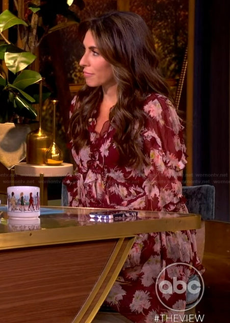 Alyssa's red floral mini dress with ruffles on The View