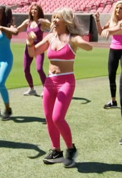 Amy's pink sports bra and leggings on The Golden Bachelor