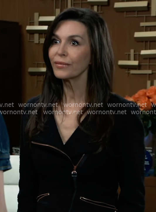 Anna's black moto jacket on General Hospital