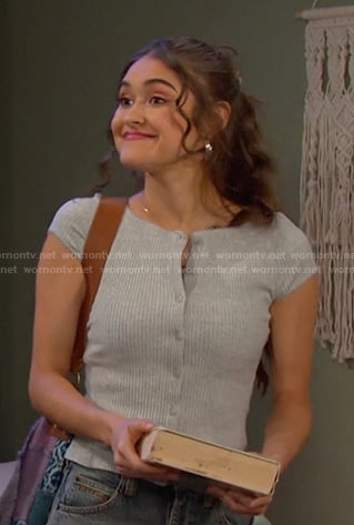 Ari's grey ribbed button front top on Days of our Lives