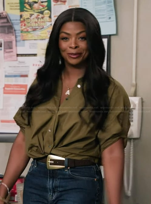 Ava's mustard twist front top on Abbott Elementary