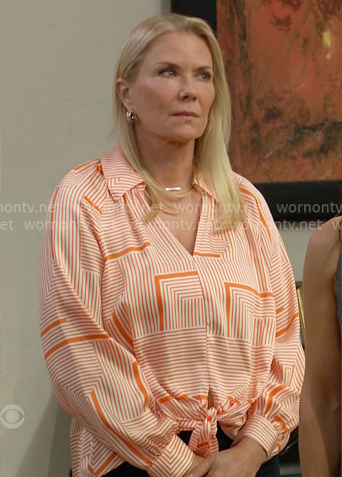 Brooke's orange geometric print shirt on The Bold and the Beautiful