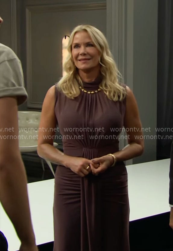 Brooke's taupe draped dress on The Bold and the Beautiful
