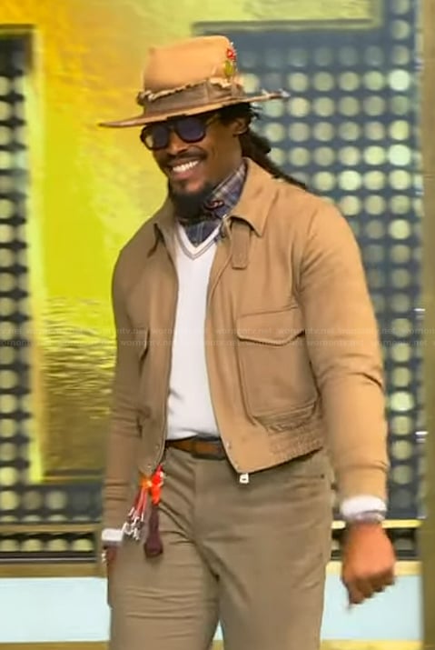 Cam Newton's khaki jacket on Tamron Hall Show