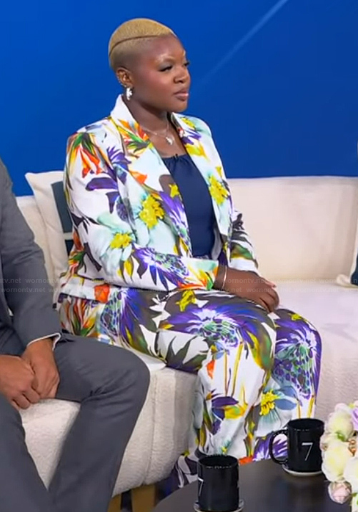 Carrington Garvin's floral print suit on Tamron Hall Show