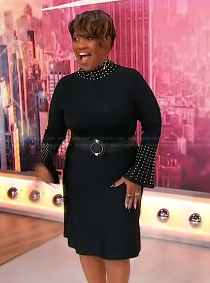 Chandra Wilson's black studded trim turtleneck dress on Sherri