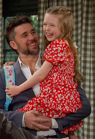 Charlotte's red floral tiered dress on Days of our Lives