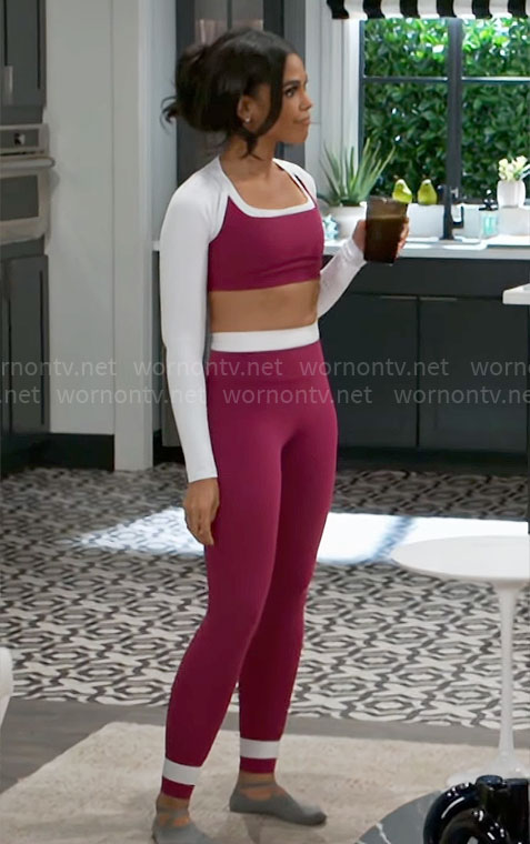 Dani's pink and white sports bra and leggings on Beyond the Gates