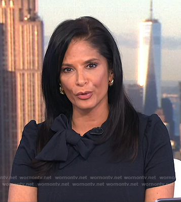 Darlene's navy tie neck dress on Today