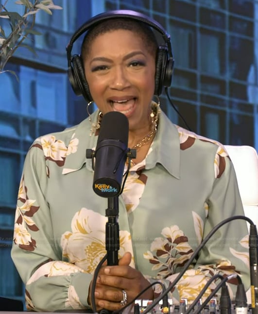 Deja Vu's blue floral print shirtdress on Live with Kelly and Mark