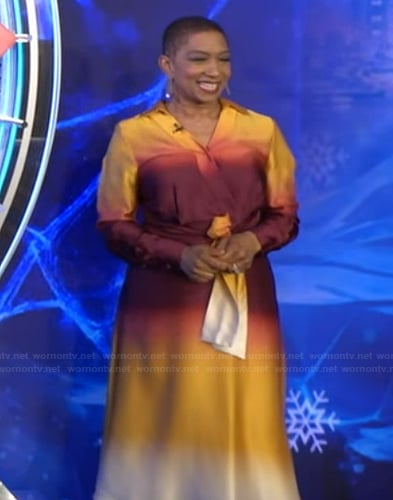 Deja Vu's yellow ombre wrap dress on Live with Kelly and Mark