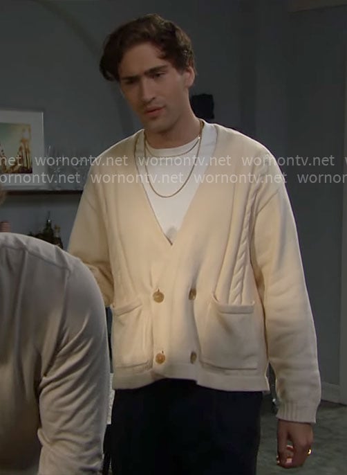 Deke's ivory cable knit cardigan on The Bold and the Beautiful