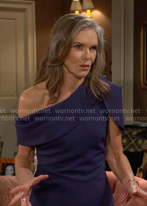 Diane's navy one-shoulder dress on The Young and the Restless