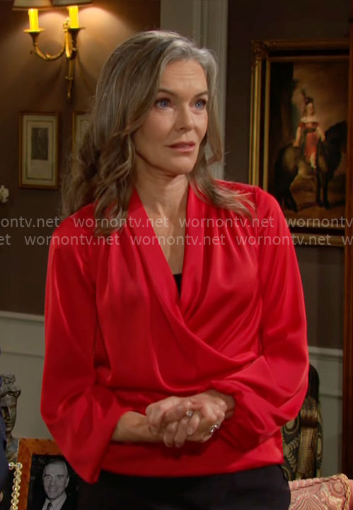Diane's red draped blouse on The Young and the Restless