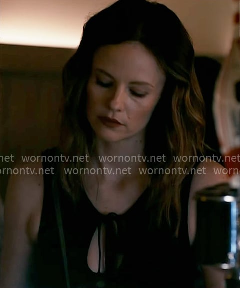 Dr. Caitlin Lenox's black tie keyhole top on Chicago Med