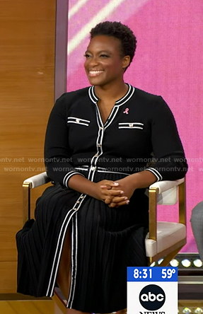 Dr. Monique James's black contrast trim midi dress on Good Morning America