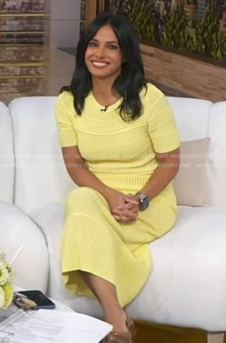 Dr. Tara Narula's yellow short sleeve knit dress on Good Morning America