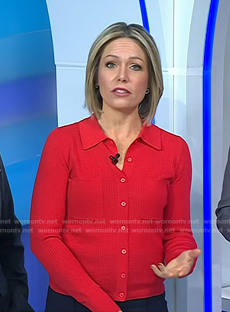 Dylan's red ribbed collared cardigan on Today