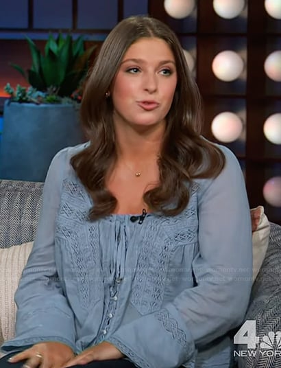 Ella's blue lace-inset top on The Kelly Clarkson Show
