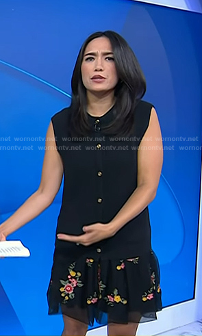 Emilie's black knit vest and floral skirt on Today