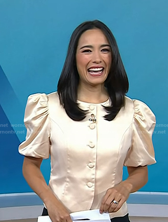 Emilie's ivory satin puff sleeve top on Today
