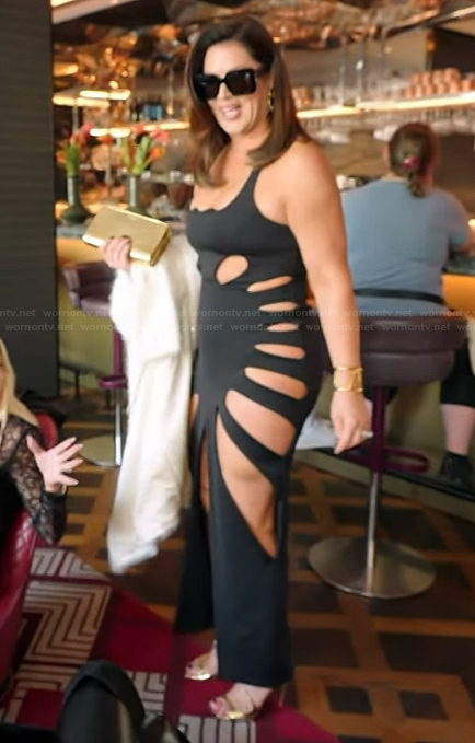 Emily's black cutouts dress on The Real Housewives of Orange County