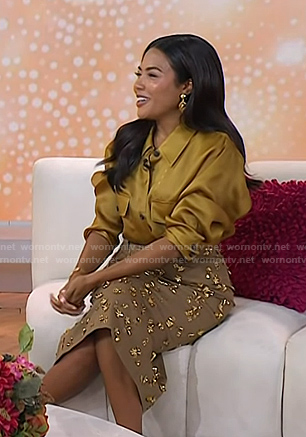 Emma Grede's yellow blouse and embellished pencil skirt on Today