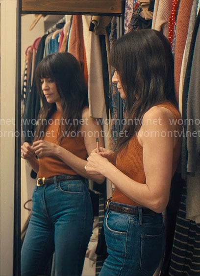 Esther's orange ribbed tank top on Nobody Wants This
