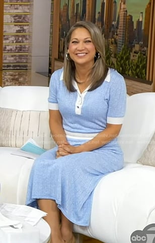Ginger's blue ribbed polo dress on Good Morning America