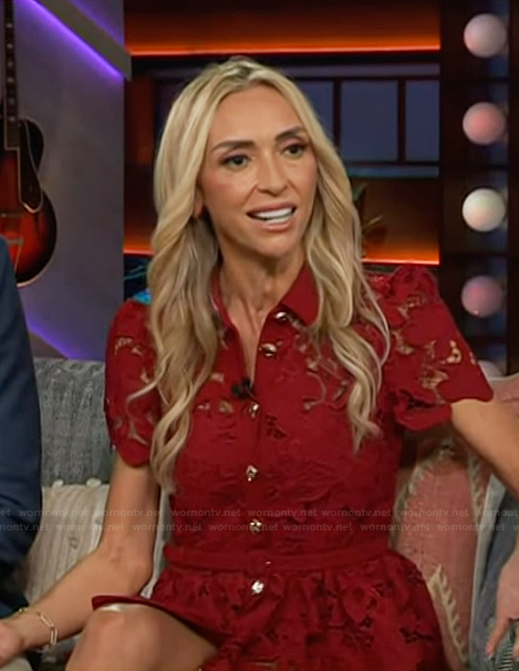 Giuliana Rancic's red lace mini dress on The Kelly Clarkson Show